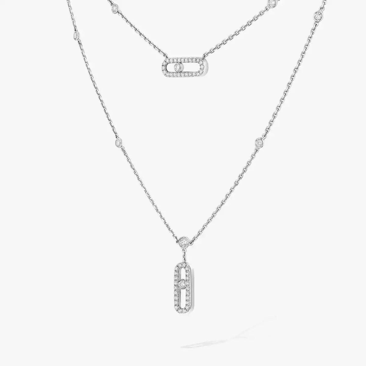 [moco jewelrys ]2 Rows Rose Gold Diamond Pave_ Necklace Move Uno