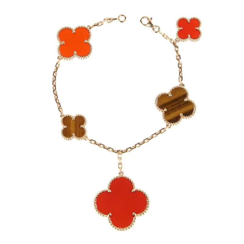 ¡®Star¡¯CLOVER BRACELET 5 MOTIFS CARNELIAN TIGER EYE