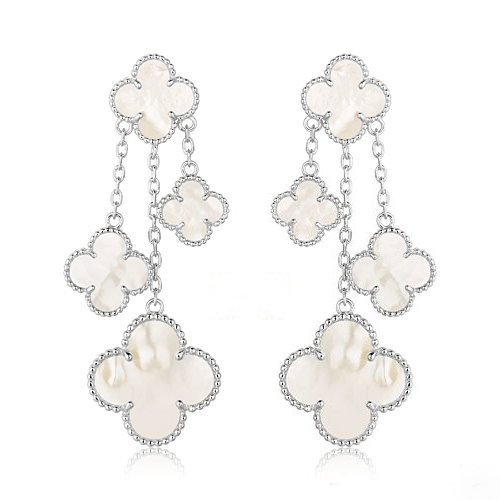 ¡®Star¡¯CLOVER EARRINGS WHITE MOP 4 MOTIFS SILVER