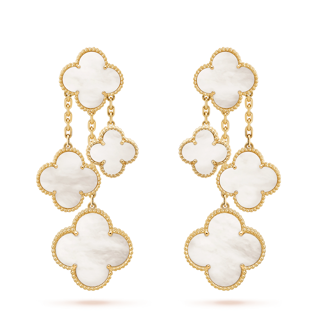 ¡®Star¡¯CLOVER EARRINGS WHITE MOP 4 MOTIFS GOLD