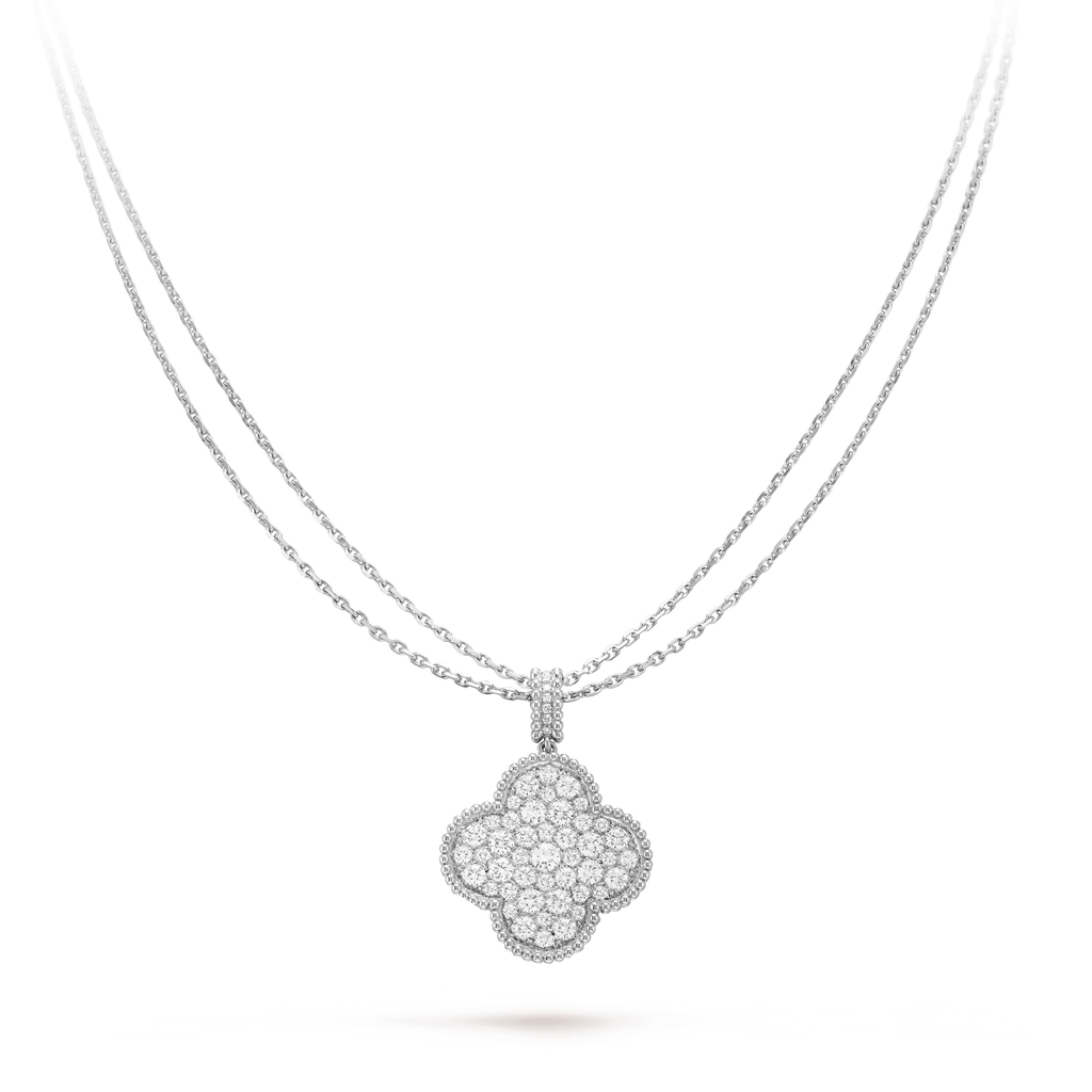 ¡®Star¡¯CLOVER 25MM SILVER FULL DIAMOND BIG CLOVER NECKLACE