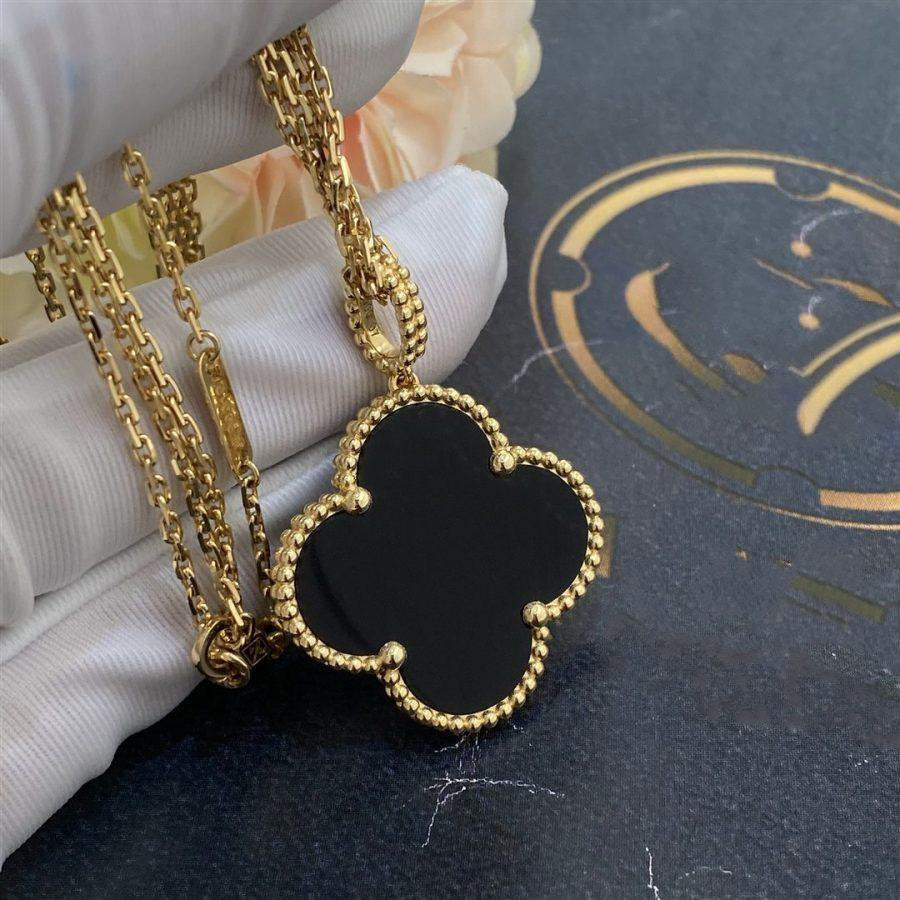 ¡®Star¡¯CLOVER 25MM GOLD ONYX BIG CLOVER NECKLACE
