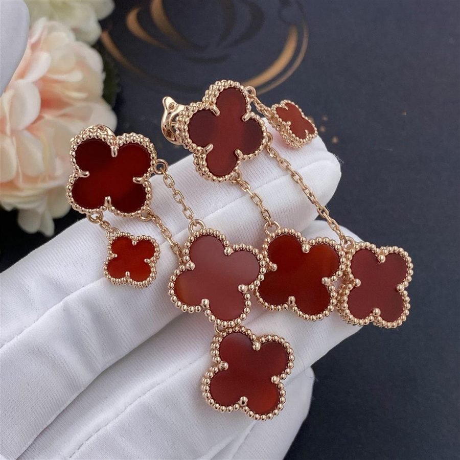 ¡®Star¡¯CLOVER EARRINGS CARNELIAN 4 MOTIFS PINK GOLD