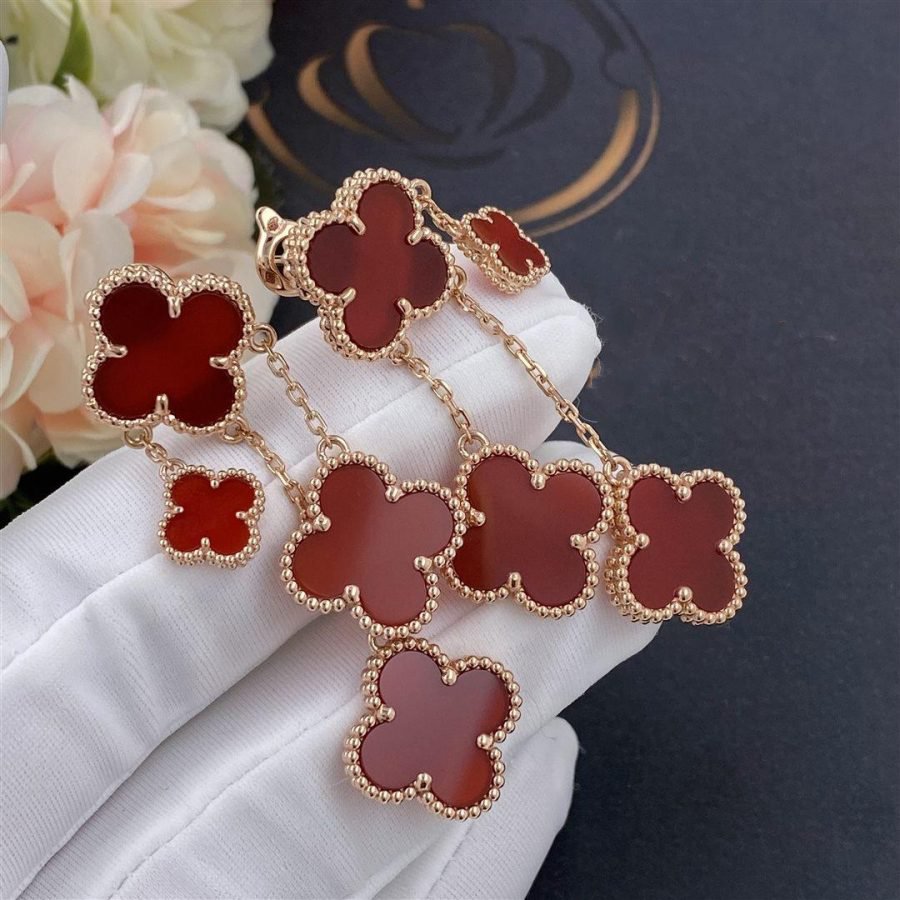 ¡®Star¡¯CLOVER EARRINGS CARNELIAN 4 MOTIFS PINK GOLD