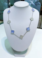 ¡®Star¡¯CLOVER 10 MOTIFS CHALCEDONY DIAMONDS SILVER NECKLACE